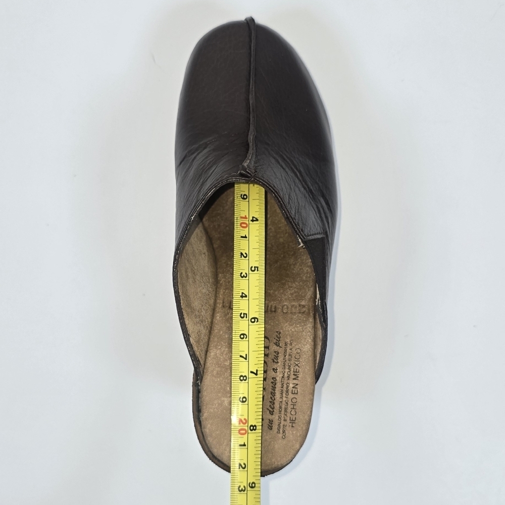70s Retro Brown Sheepskin Leather Platform Clogs Mules Boho Retro Handmade Sz.6 - Picture 11 of 11